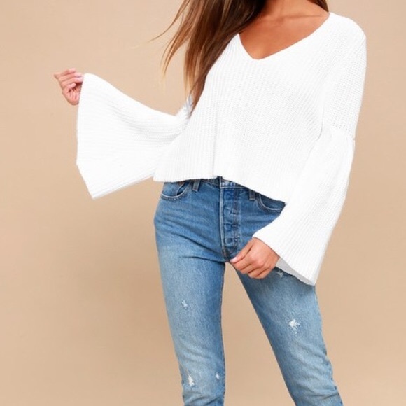 Free People Sweaters - Free People Damsel White Bell Sleeve Sweater M NWT